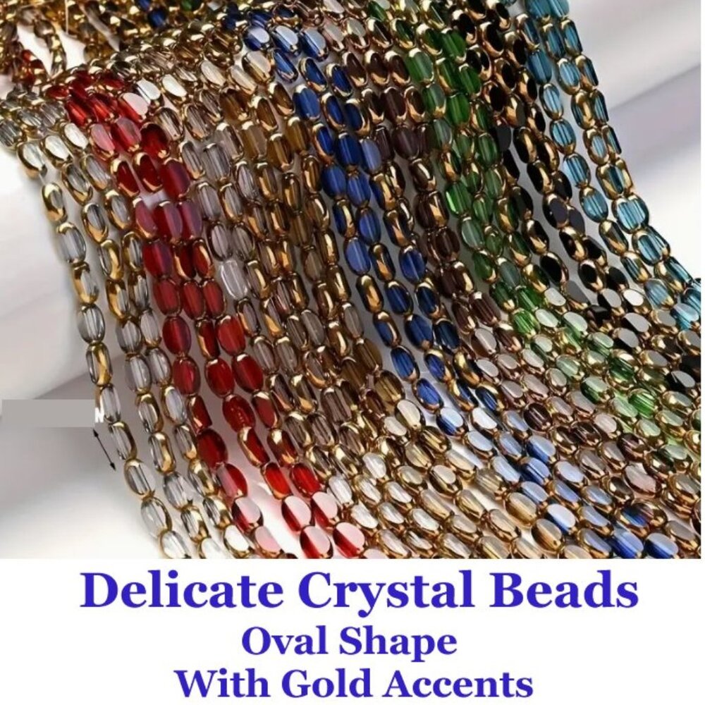 Delicate Crystal Beads Oval Shape Beads With Gold Accents 6x4mm One Strand